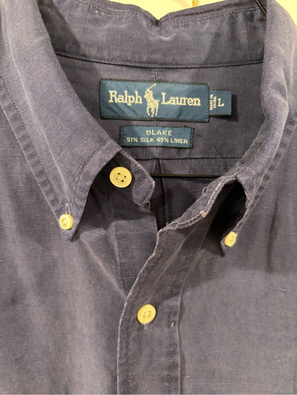 Ralph Lauren Button-Down Long Sleeve Shirt in Navy with Teal Pony - Picture 3 of 5